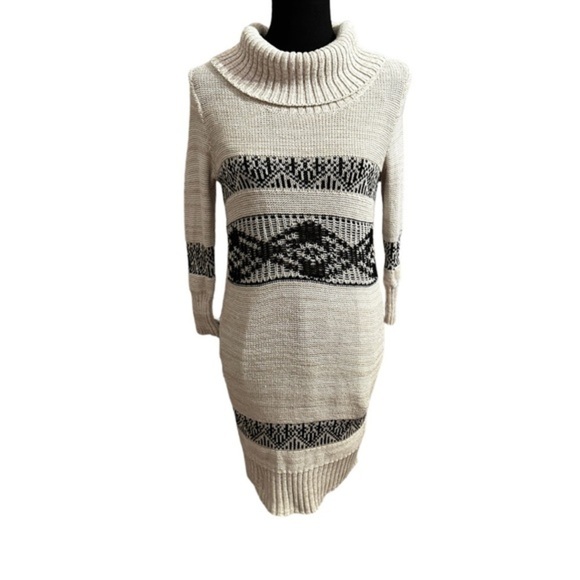 Maurices Beige & Black Knit Sweater Dress Cowl Neck Sz Medium Camisole lined EUC - Picture 1 of 10